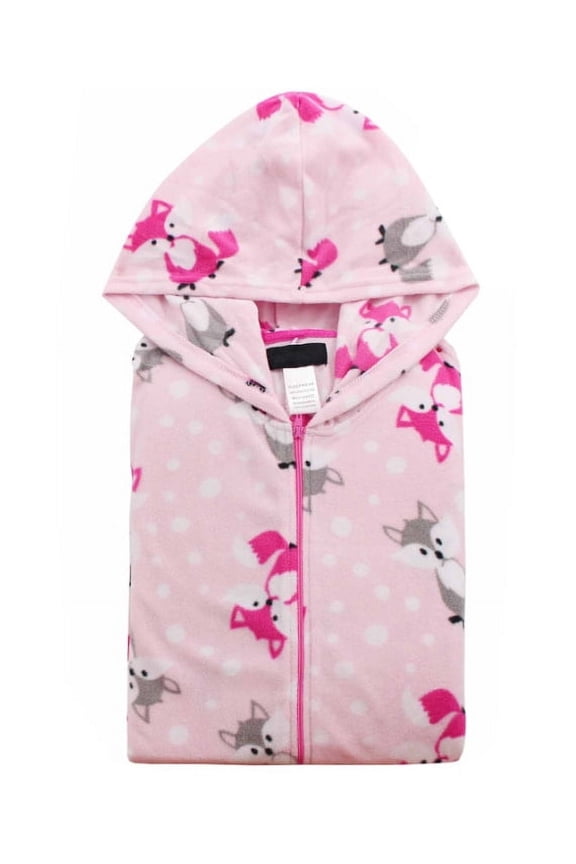 Women's Brushed Fleece Hooded Adult Jumpsuit Zipper Printed Onesie Pajamas (Fox, L)