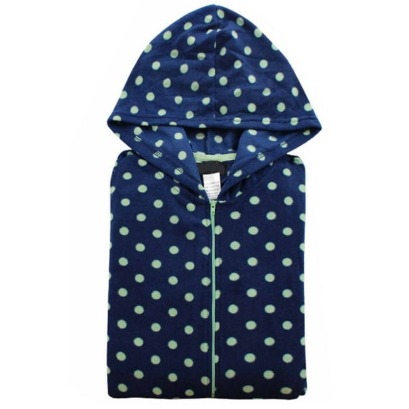 Women's Brushed Fleece Hooded Adult Jumpsuit Zipper Printed Onesie Pajamas (Green Dot, M)