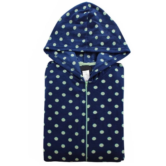 Women's Brushed Fleece Hooded Adult Jumpsuit Zipper Printed Onesie Pajamas (Green Dot, S)