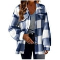 thumbnail image 1 of Women's Brushed Jacket Plaid Button Teddy Winter Jacket Lapel Oversized Warm Fleece Jacket With Pockets, 1 of 7
