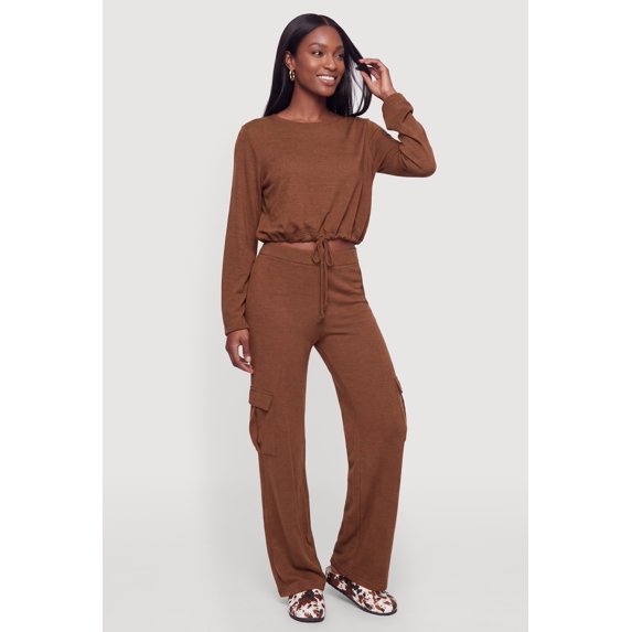 Women's Brushed Knit Wide Leg Cargo Pants