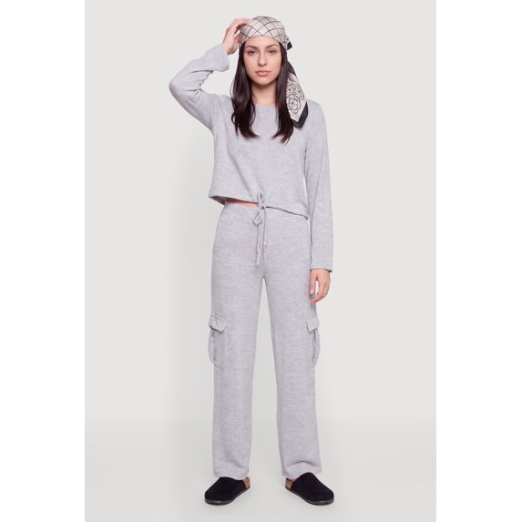 Women's Brushed Knit Wide Leg Cargo Pants