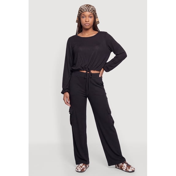 Women's Brushed Knit Wide Leg Cargo Pants