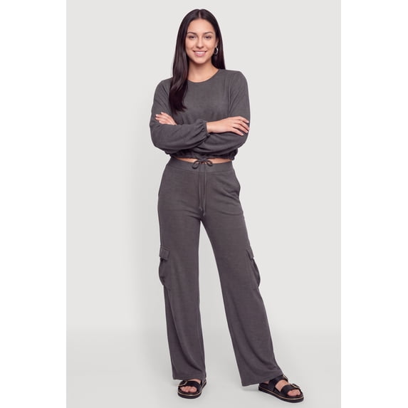 Women's Brushed Knit Wide Leg Cargo Pants