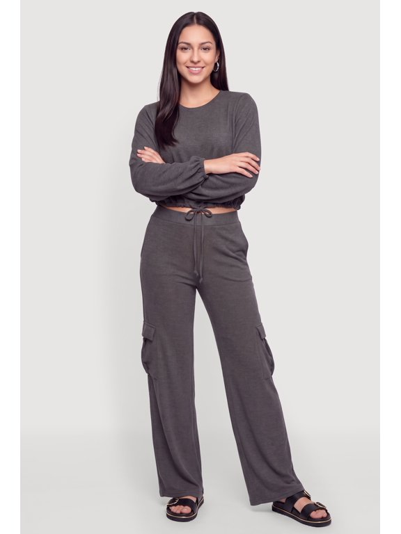 Women's Brushed Knit Wide Leg Cargo Pants