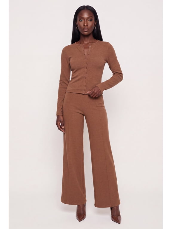 Women's Brushed Knit Wide Leg Pintuck Pull On Pants