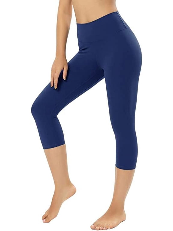 Women's Brushed Naked Feeling Capri Leggings Casual/Yoga/Workout, Navy Peony, Small