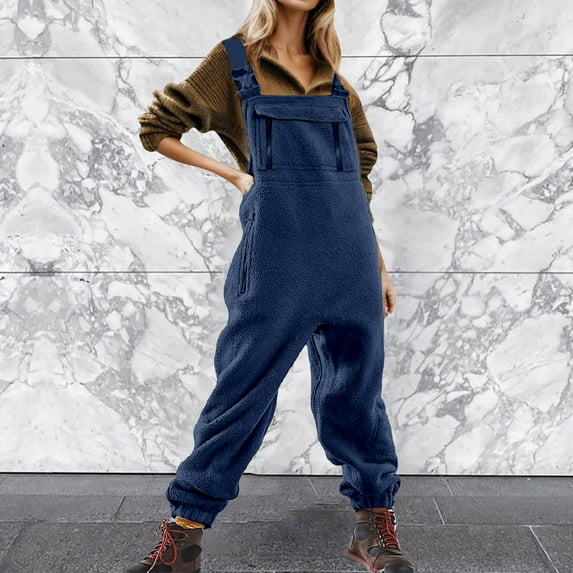Women's Brushed Overalls Bibs And Adjustable Suspenders With Warm Winter Ski Pants Wide Pants Jumpsuits for Women Woman Jumpsuit Tuxedo for Women Sexy Heist Overalls Bodysuit with Long Sleeves Women