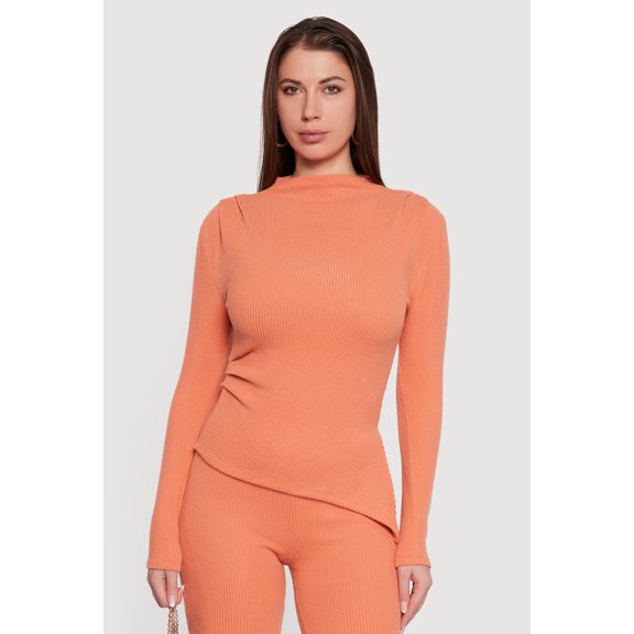 Women's Brushed Rib Knit Asymmetrical Hem Blouse