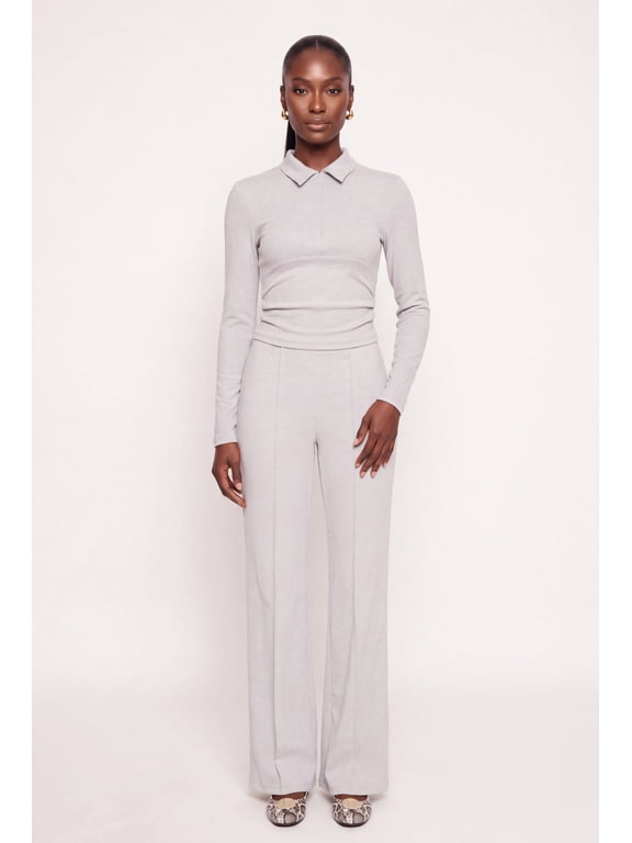 Women's Brushed Rib Knit Pintuck Flare Pants