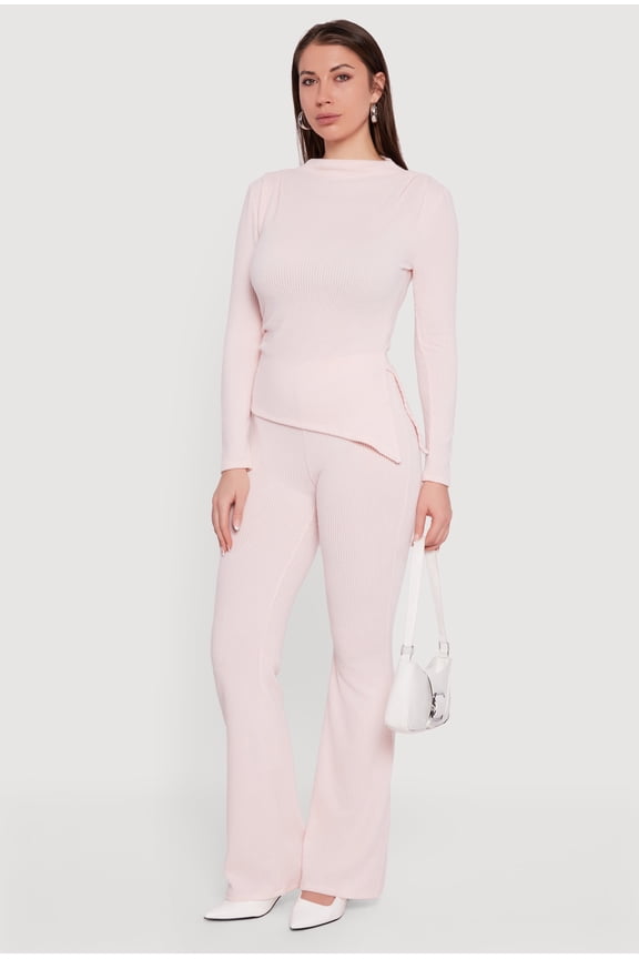 Women's Brushed Rib Knit Pull On Flare Pants