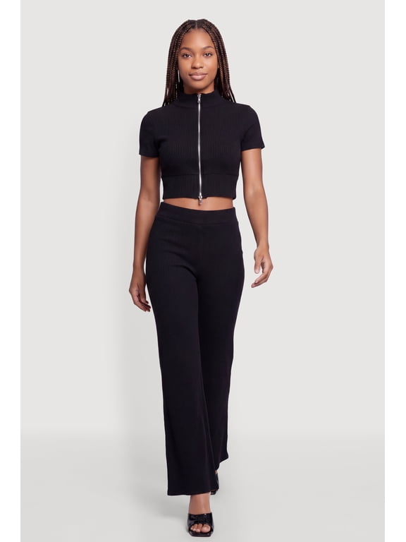 Women's Brushed Ribbed Knit Flare Pants