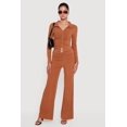 thumbnail image 1 of Women's Brushed Ribbed Knit Fold Over Flare Pants, 1 of 4