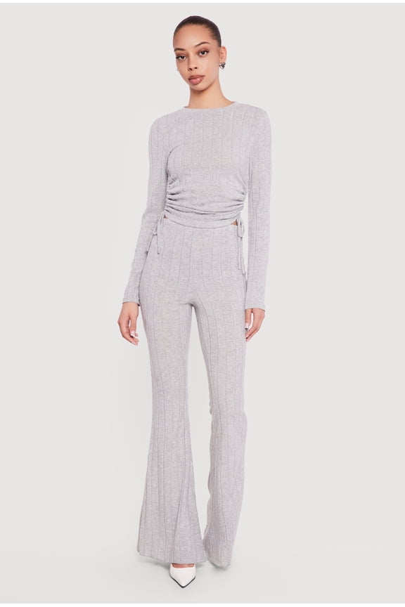 Women's Brushed Ribbed Knit Pull On Flare Pants