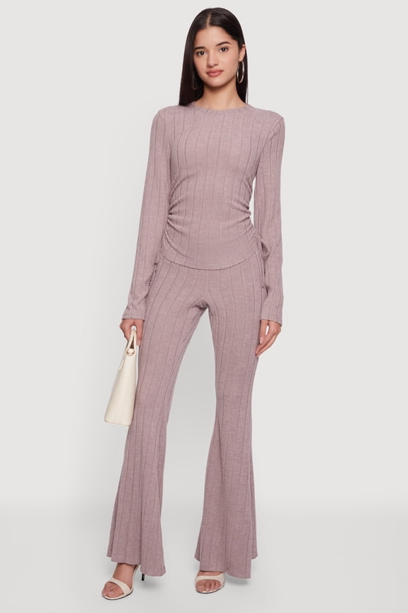 Women's Brushed Ribbed Knit Pull On Flare Pants