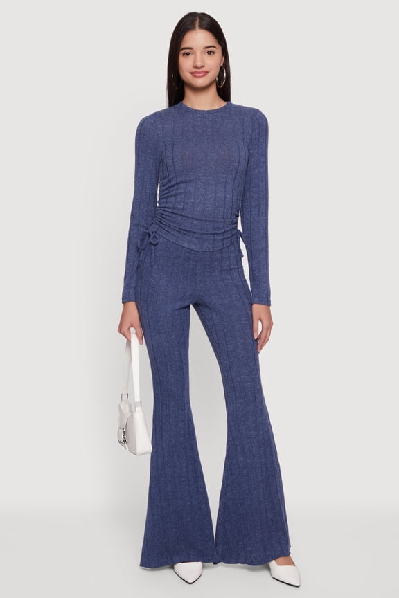 Women's Brushed Ribbed Knit Pull On Flare Pants