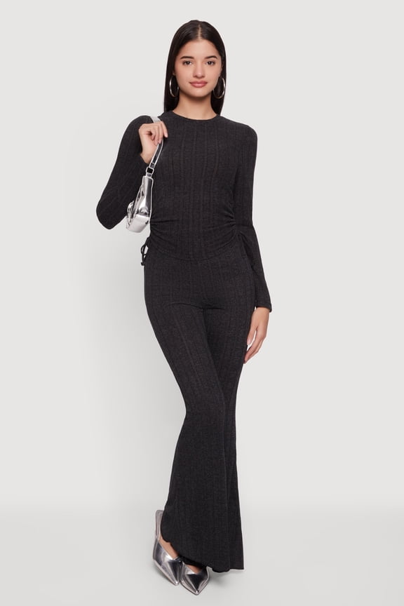 Women's Brushed Ribbed Knit Pull On Flare Pants