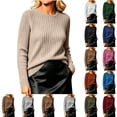 thumbnail image 1 of Women's Brushed Ribbed Sweater Crew Neck Long Sleeve Fitted Slim Fit Casual Solid Color Fall Winter Knit Pullover Soft Warm Basic Tops White, 1 of 7