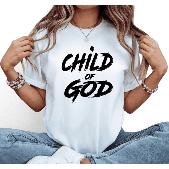 Women's Brushstroke Child Of God Black Graphic Comfortable T Shirt Casual Short Sleeve Round Neck White S-5XL