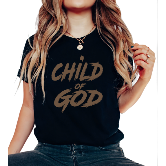 Women's Brushstroke Child Of God Brown Graphic Breathable T Shirt Casual Cotton Short Sleeve Round Neck Black S-5XL