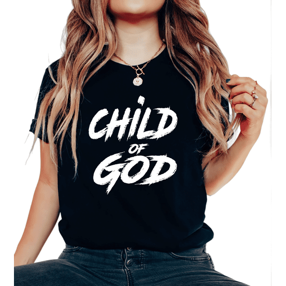 Women's Brushstroke Child Of God White Graphic Cotton T Shirt Casual Comfortable Short Sleeve Round Neck Black S-5XL