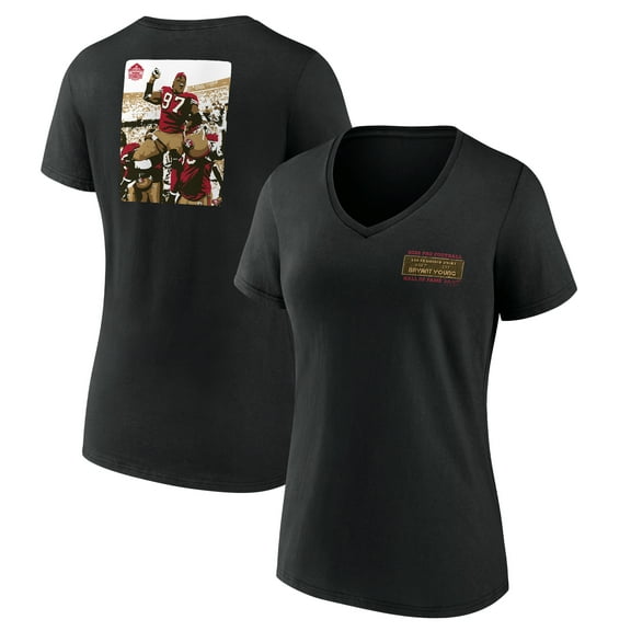 Women's Bryant Young Black San Francisco 49ers Hall of Fame V-Neck T-Shirt