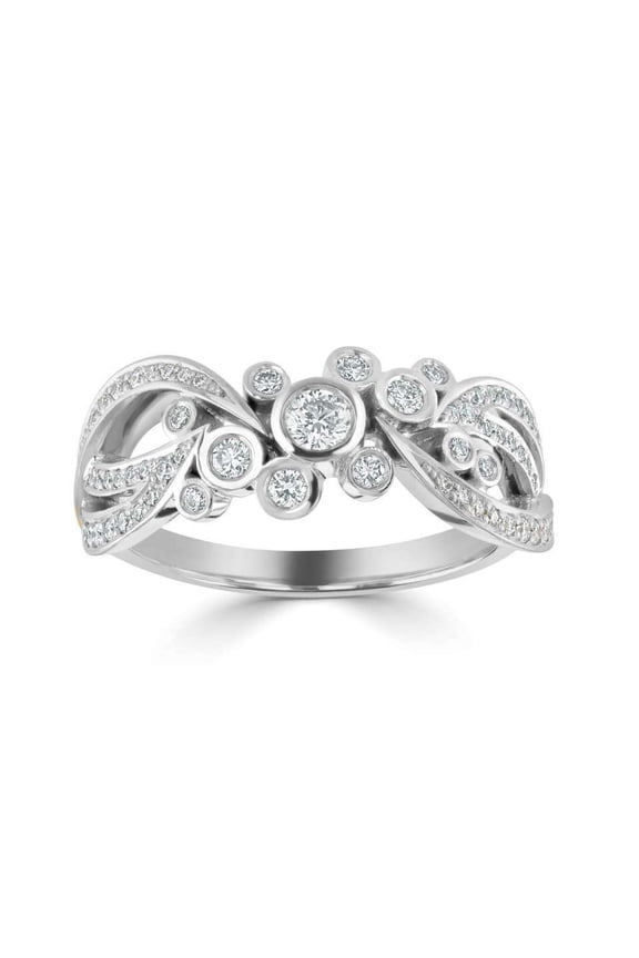 Women's Bubble Bezel Set Anniversary Ring, Cluster Pave Set Engagement Ring, 2.2 Ct Simulated Round Cut Diamond, 14K White Gold Plated, Elegance Promise Proposal Ring For Her Brithday Gift