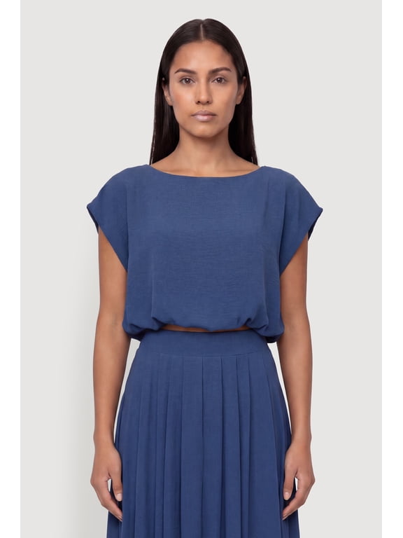 Women's Bubble Hem Tie Back Keyhole Crop Top