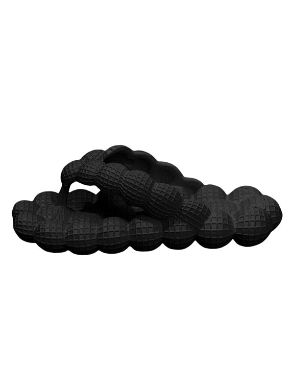 Women's Bubble Slides Lightweight Open Toe Massage Slippers Non Slip Shower Sandals Soft Pillow Non Slip Flip Flops Black Size 11