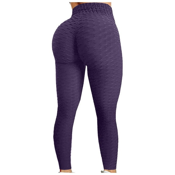 Women's Bubble-Texture High-Waist Yoga Pants – Textured Butt-Lifting Leggings for Running, Cardio & Dynamic Fitness Routines,Purple L