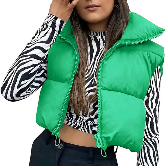 Women's Bubble Vest Vintage Winter Puffer Vests Cropped Padded Jackets Loose Outwear Warm Sleeveless Coats Solid Color Waistcoat