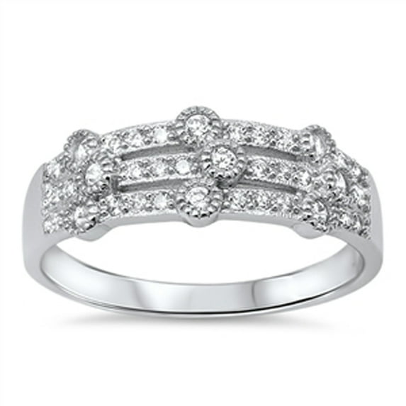 Women's Bubble White Cubic Zirconia Promise Ring .925 Sterling Silver Band Jewelry Female Size 10