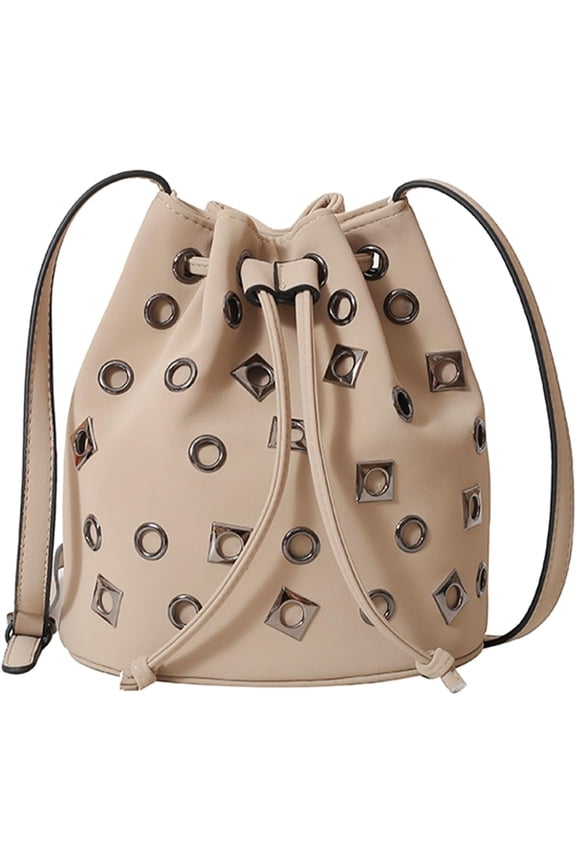 Women's Bucket Bag, Rivet Purse Mini Leather Hobo Bag Y2K Popular Rivet Crossbody Bag Bucket Handbag