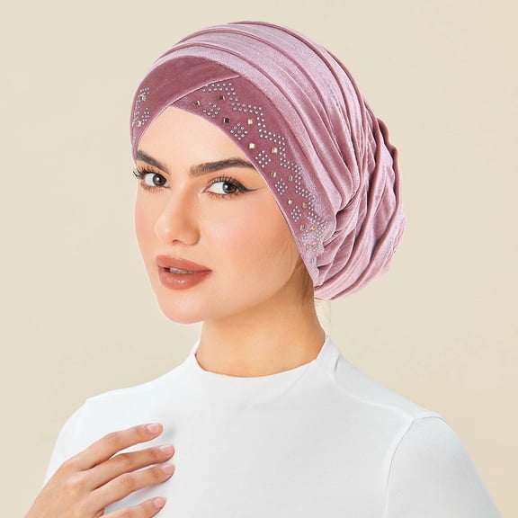 Women's Bucket Hat under $5! Yrmaups Women's Velvet Rhinestone Turban Hat, Muslim Head Wrap Foldable Stackable Hat, Fashion Winter Cap for Women, Elegant Headwear, Daily Use Hat