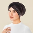 thumbnail image 1 of Women's Bucket Hat under $5! Yrmaups Women's Velvet Rhinestone Turban Hat, Muslim Head Wrap Foldable Stackable Hat, Fashion Winter Cap for Women, Elegant Headwear, Daily Use Hat, 1 of 2