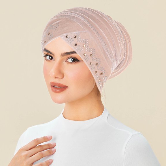 Women's Bucket Hat under $5! Yrmaups Women's Velvet Rhinestone Turban Hat, Muslim Head Wrap Foldable Stackable Hat, Fashion Winter Cap for Women, Elegant Headwear, Daily Use Hat