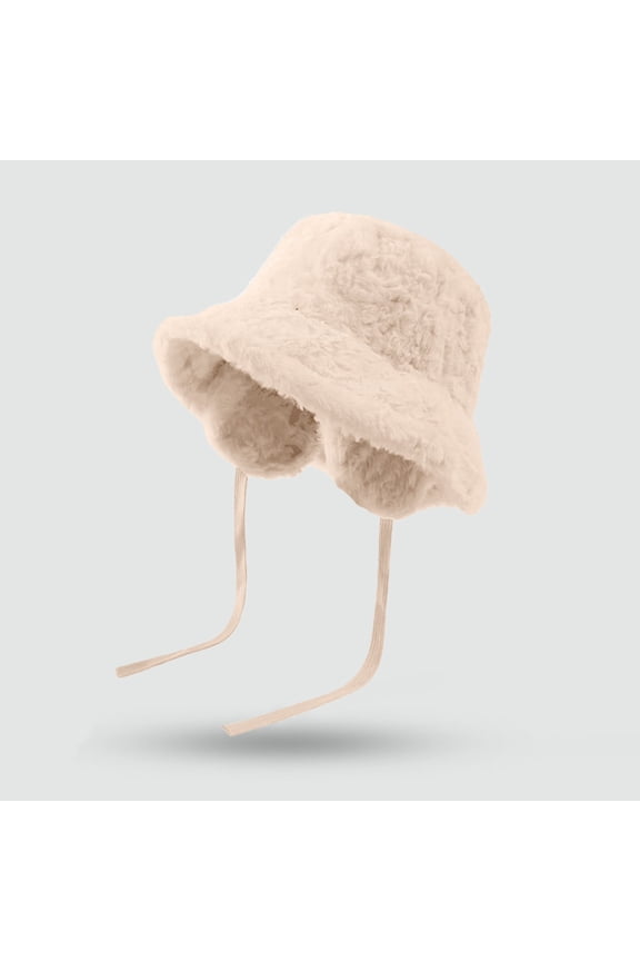 Women's Bucket Hat with Ear Flaps, Fuzzy Fleece Lined Winter Fisherman Hat with Adjustable Chin Strap, Wide Brim Cold Weather Hat for Outdoor, Travel and Daily Commute - Beige