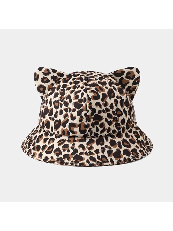 Women's Bucket Hat Leopard Print Cat Ear Wide Brim Sun Cap