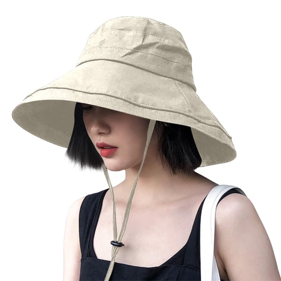 Women’s Bucket Hat Solid Color Wide Brim Hat With Chin Strap Casual Daily Sun Protection Hat