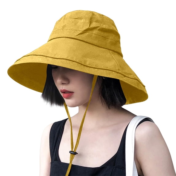 Women’s Bucket Hat Solid Color Wide Brim Hat With Chin Strap Casual Daily Sun Protection Hat