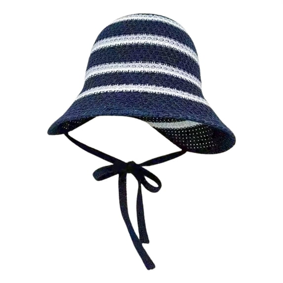 Women's Bucket Hat Wide Brim, Striped Knitted Sun Hat Breathable Summer Crochet Cap Packable Foldable Beach Vacation Pool Travel Casual