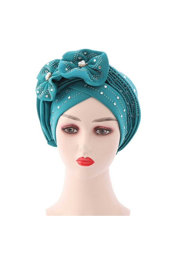 Women's Bucket Hats Fashion Women Beading Braid Hat Muslim Ruffle Cancer Wrap Cap Sleep Caps Satin Lined Hair Bonnets Women's Accessories