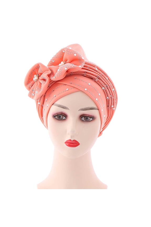 Women's Bucket Hats Fashion Women Beading Braid Hat Muslim Ruffle Cancer Wrap Cap Sleep Caps Satin Lined Hair Bonnets Women's Accessories