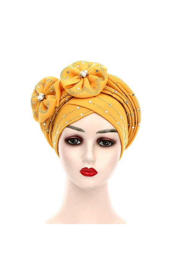 Women's Bucket Hats Fashion Women Beading Braid Hat Muslim Ruffle Cancer Wrap Cap Sleep Caps Satin Lined Hair Bonnets Women's Accessories