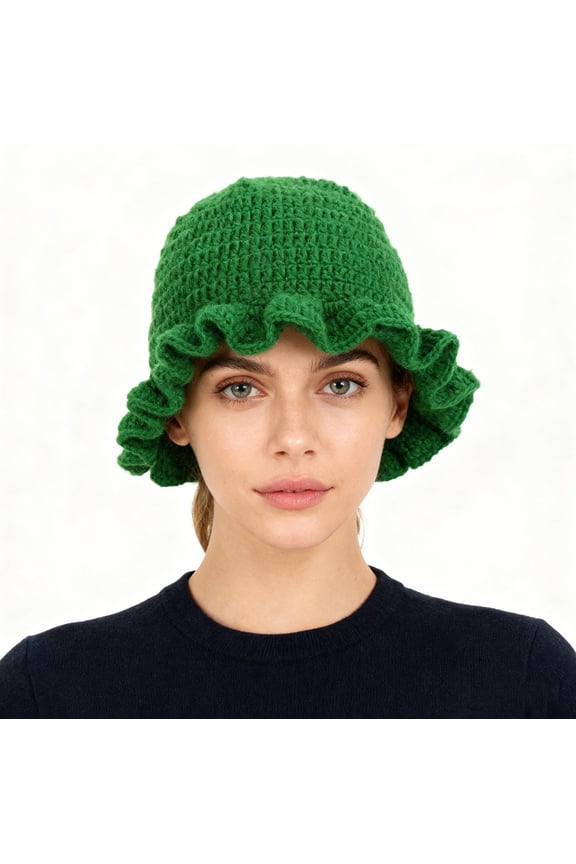 Women's Bucket Hats Handmade Crochet Ruffled Wool Hat Fashionable Colorful Wide Brimmed Hat Unisex Hat With Flounced Edge, Wome