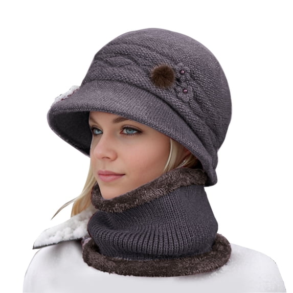 Women's Bucket Hats Women'S Knitted Warm Basin Hat Padded Cotton Hat Plush Hat + Scarf Two Piece Set Women's Accessories Bucket Hats