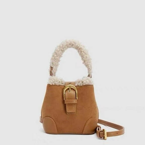Women's Bucket One Shoulder Bags Autumn Winter Vintage Versatile Lamb Wool Mini Handbag Korean Elegant Fashion Crossbody Bag