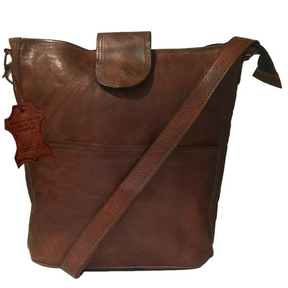 Women's Bucket Style Genuine Leather Crossbody Bag Side Brown Purse
