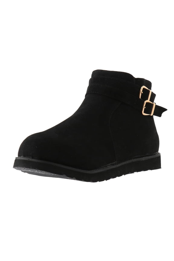 Women's Buckle Ankle Boots Suede Winter Warm Shoes Flat Heel Buckle Ankle Boots Comfortable Fashion Boots Black 37