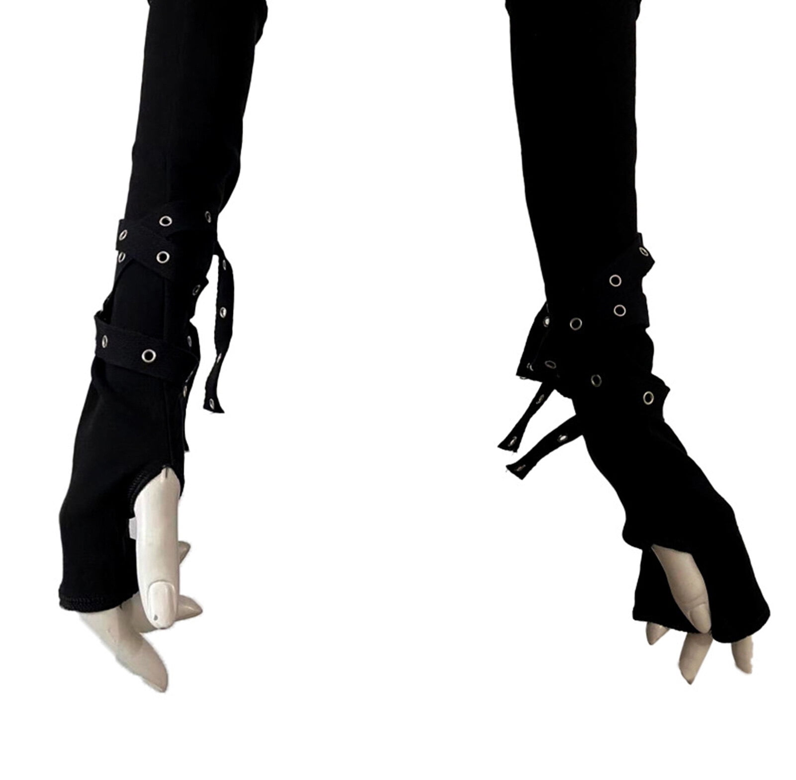 Women's Buckle Arm Warmer Gothic Long Elbow Gloves Men Fingerless